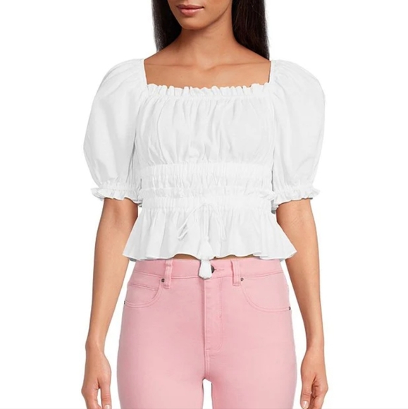 A Loves A Victorian Corset Square Neck Short Puff Sleeve Tie Front Ruffl… - Picture 1 of 7